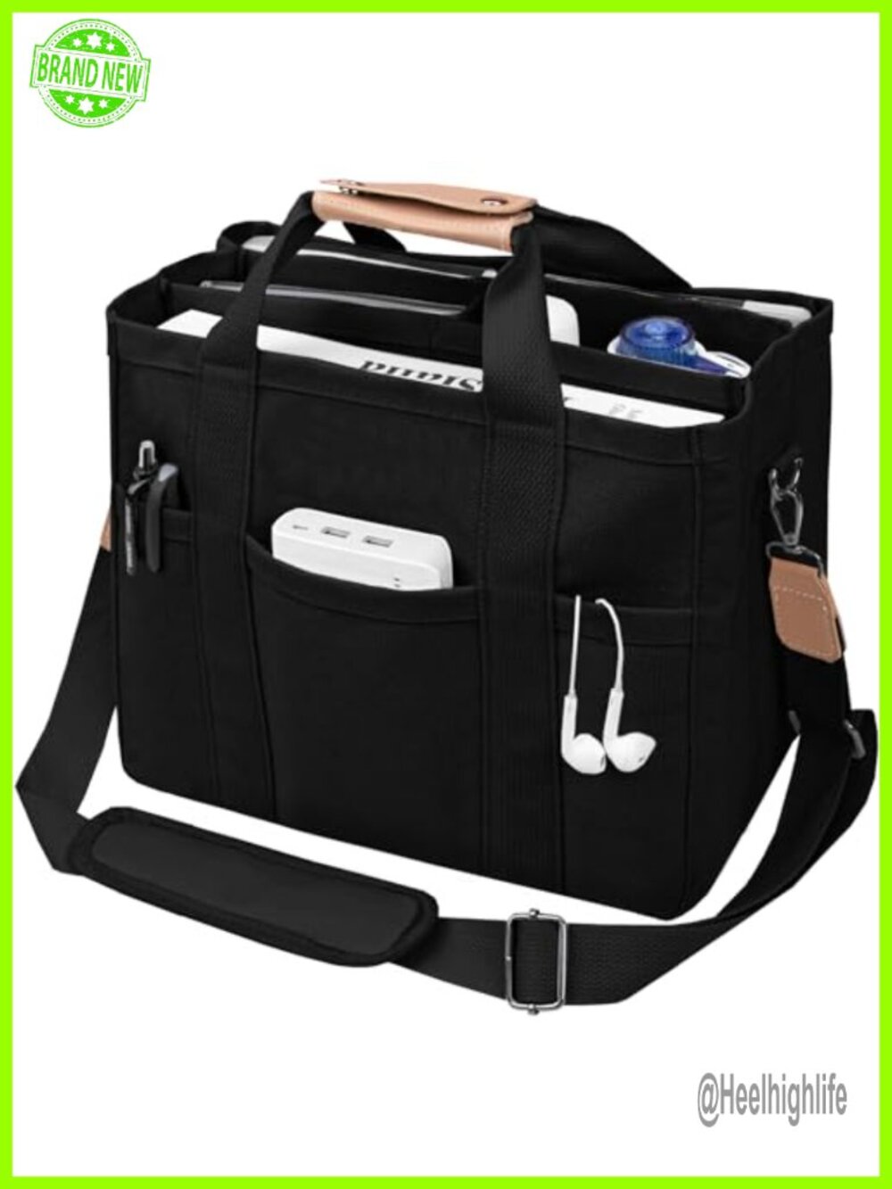 Canvas Tote Bag with Multi-Pocket Large Crossbody Handbag Everything Tote